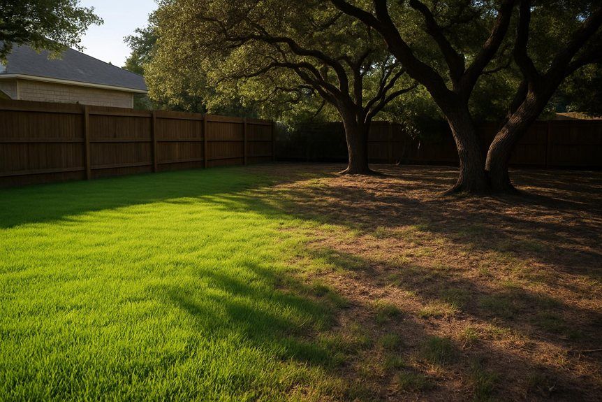Bermuda sod thriving in full sun and thinning in shaded areas