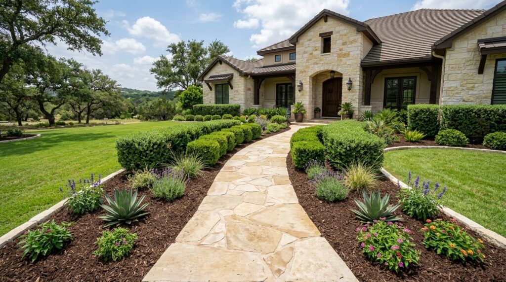 Seasonal landscape clean-up service resetting spotless planter and garden beds, removing debris for fresh xeriscape