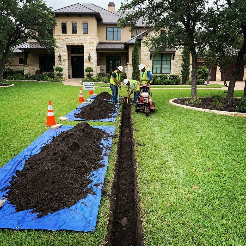 Clean and controlled trench excavation for underground drainage system installation
