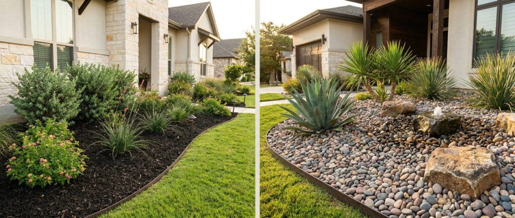 Mulch vs rock landscape bed guide for drought-tolerant xeriscape landscaping and low-maintenance landscape design