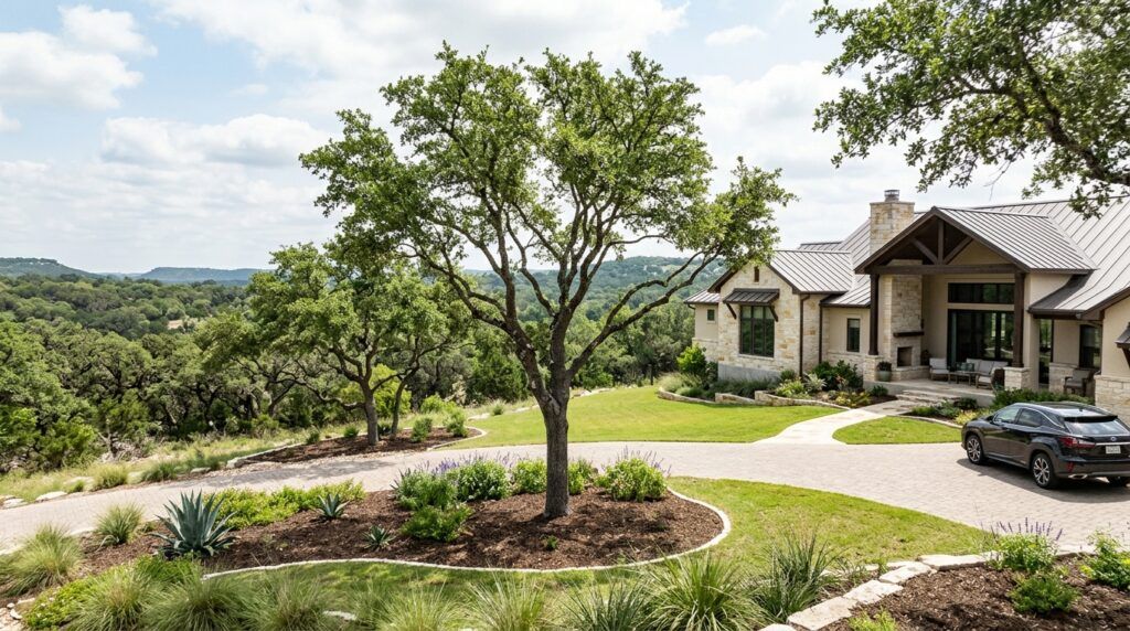 High-end landscape tree trimming, pruning and removal with clean planter beds and garden maintenance