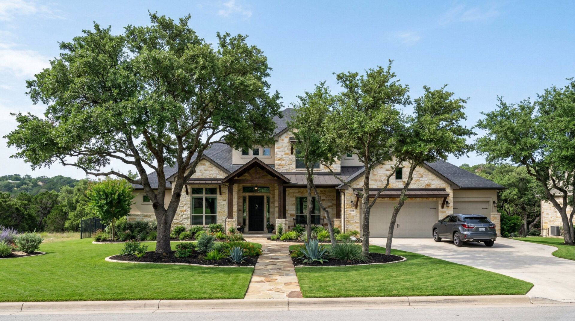 Tree maintenance service improving tree health at a Helotes home.
