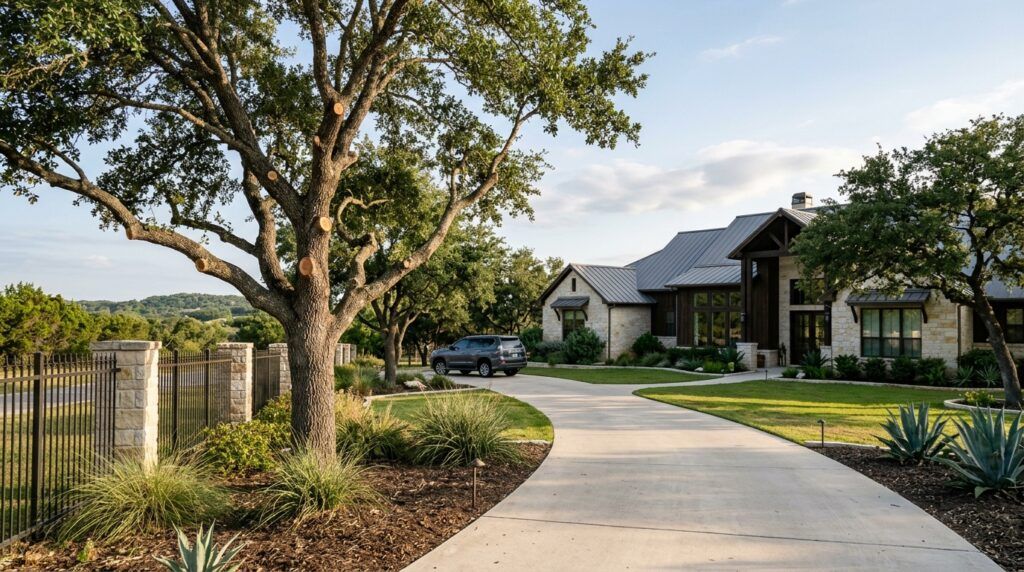 Landscape tree trimming, pruning and removal with fence and driveway maintenance service