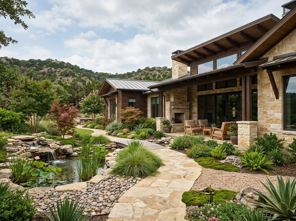 After Asian-inspired xeriscaping landscape design with gravel paths and drought-tolerant landscaping plants