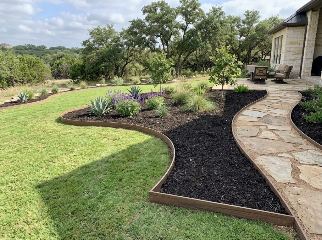 Composite Landscape Edging Board landscape edging installed along a garden bed border with a clean, straight edge.