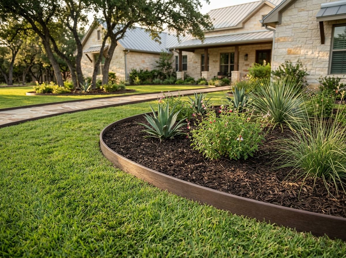 Composite Landscape Edging Board landscape edging installed as a dark composite board border along a garden bed.