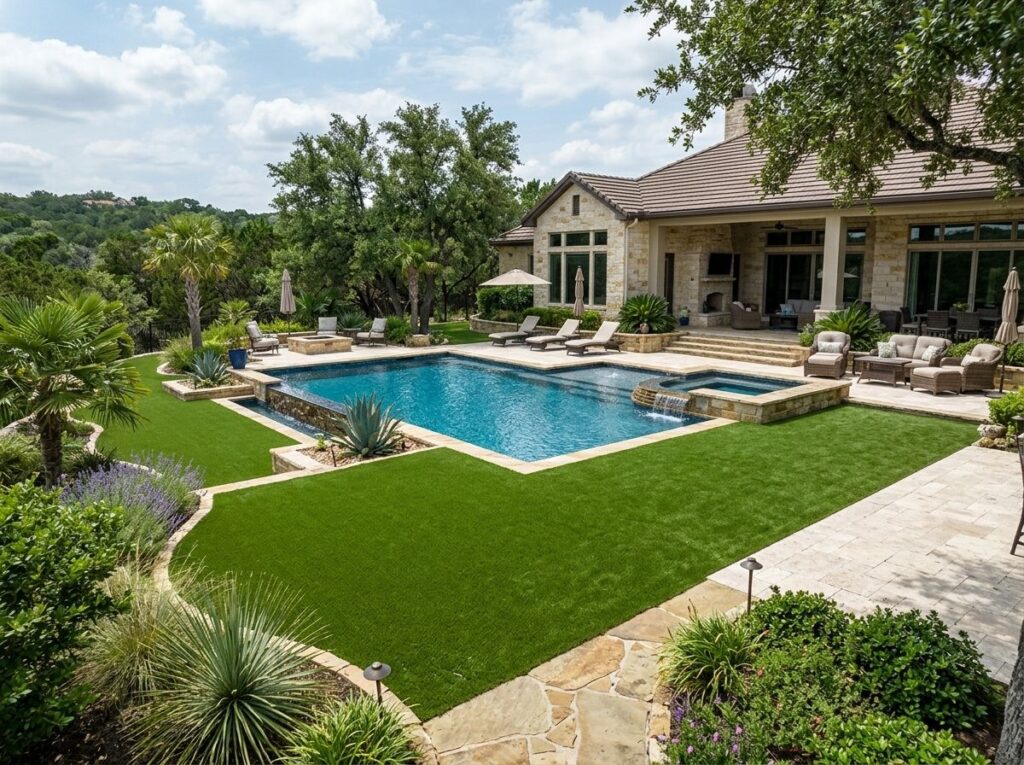 Elite Lawn Pro Turf artificial turf being installed on a backyard patio area in San Antonio, TX.
