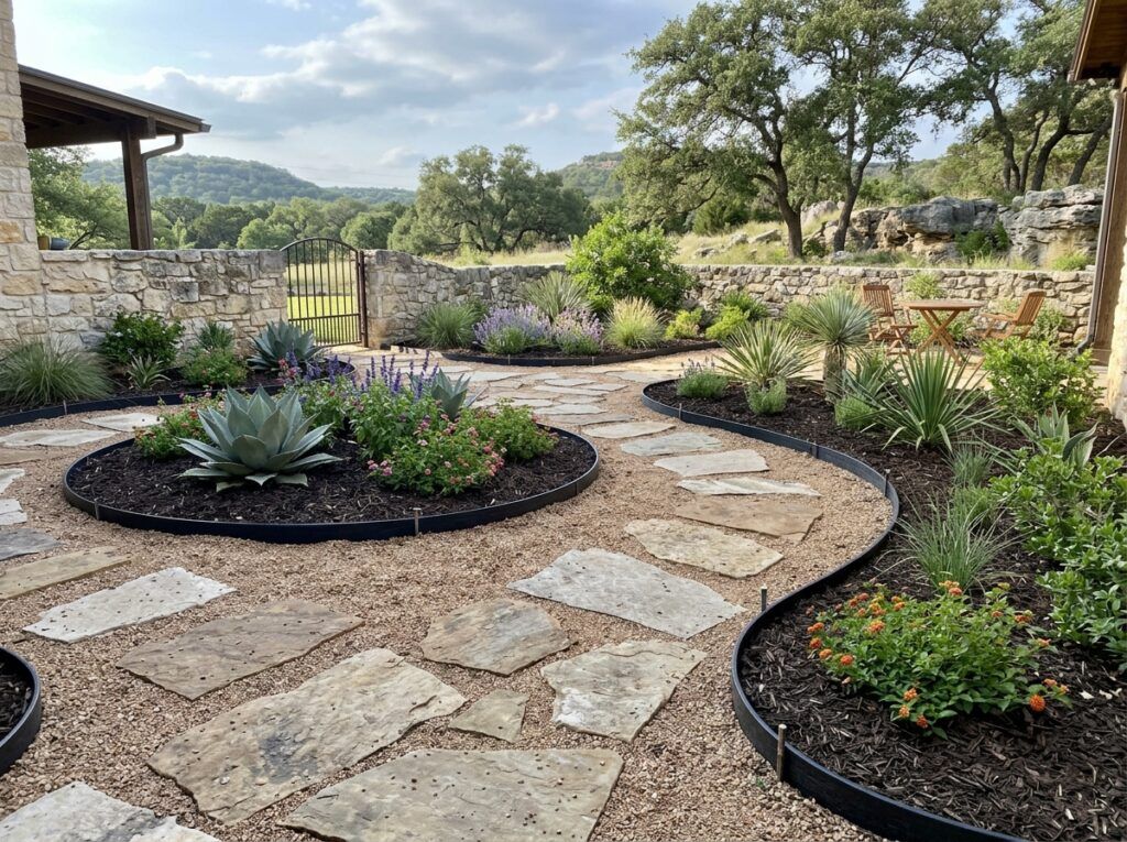 Flexible Recycled Plastic Landscape Edging landscape edging installed as a curved black border along a garden bed.