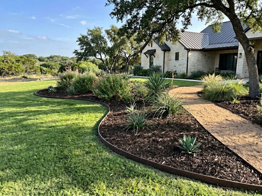 Flexible Recycled Plastic Landscape Edging landscape edging installed as a low black border along a garden bed.