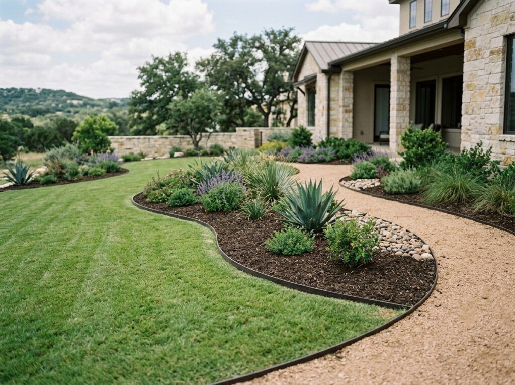 Flexible Recycled Plastic Landscape Edging landscape edging strip shown in black, flexible material for garden borders.