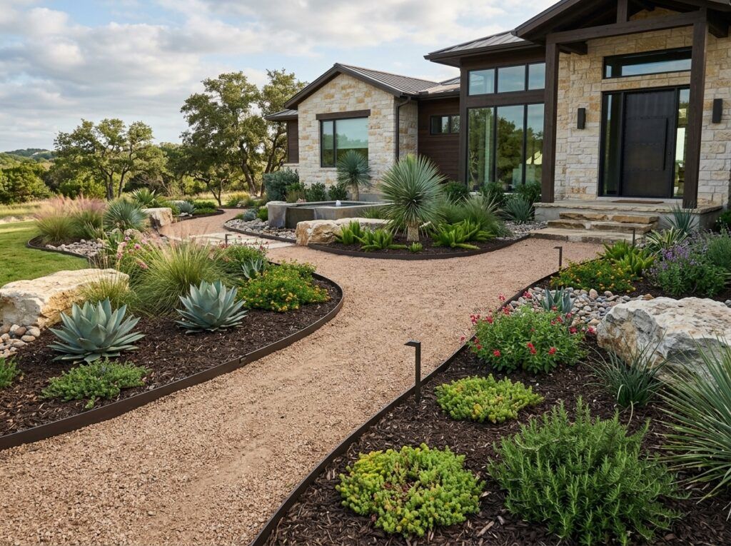 Interlocking Aluminum Landscape Edging landscape edging installed as a sleek metal border along a gravel garden bed.