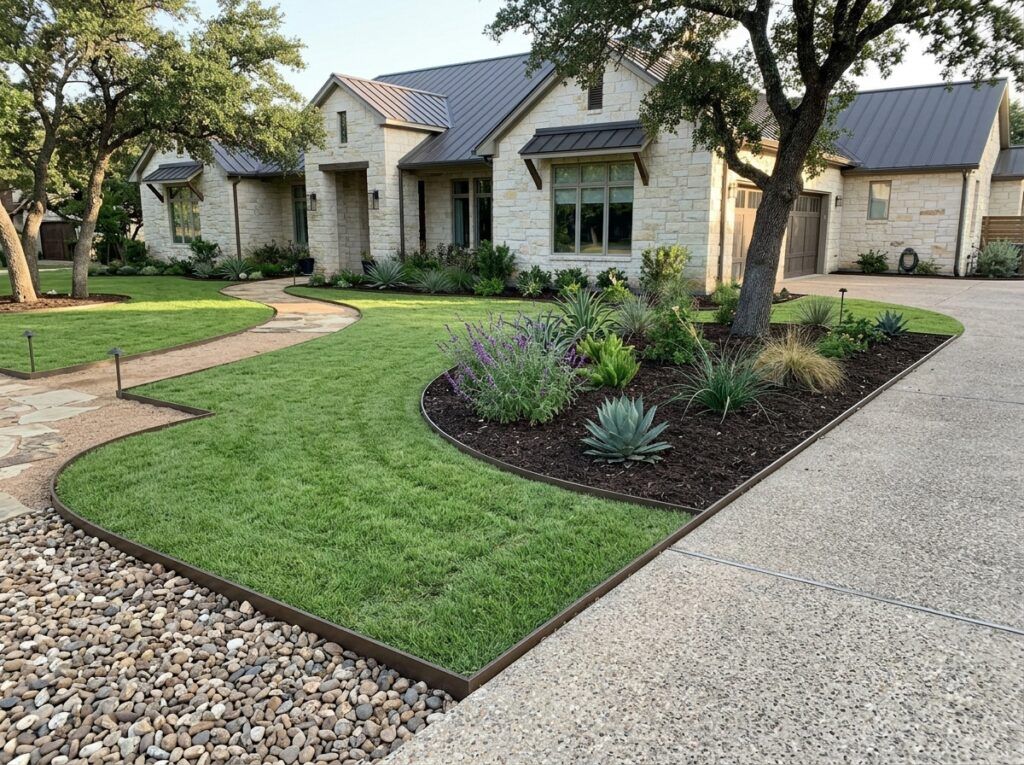Interlocking Aluminum Landscape Edging landscape edging installed along a curved mulch bed with a clean metal edge.
