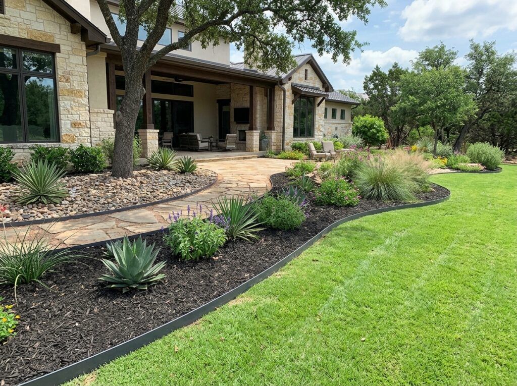 Interlocking Aluminum Landscape Edging landscape edging installed as a clean metal border along a garden bed.