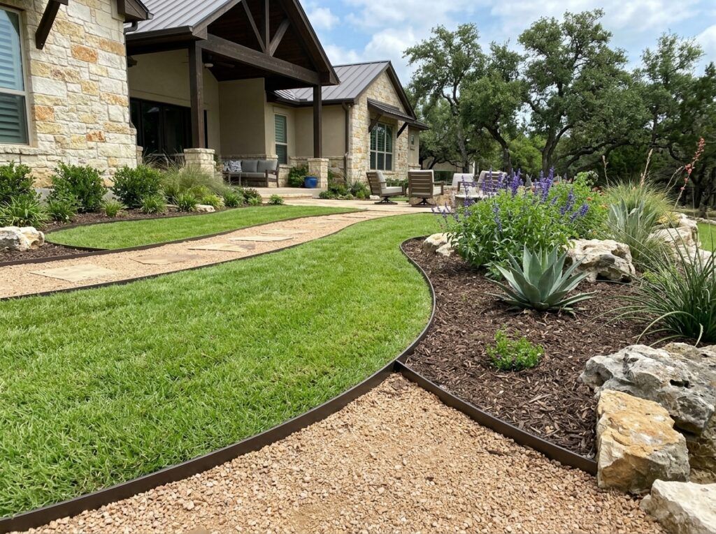 Interlocking Aluminum Landscape Edging landscape edging installed along a garden bed with black aluminum border.