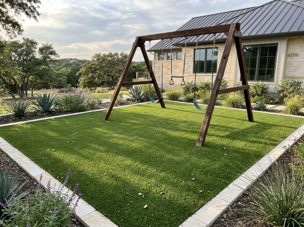 Playzone Supreme Turf artificial turf being installed for a play area in San Antonio, TX.