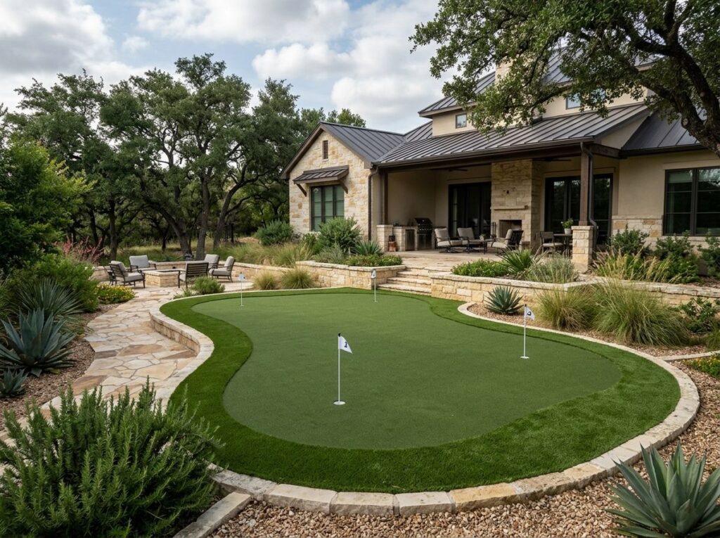 Putting Pro Surface artificial turf installed as a backyard putting green in San Antonio, TX.