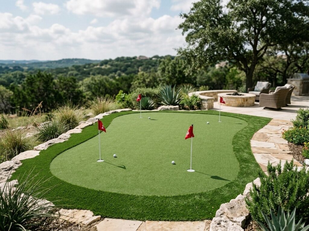 Installing Putting Pro Surface artificial turf putting green in San Antonio, TX, smoothing seams for a clean finish