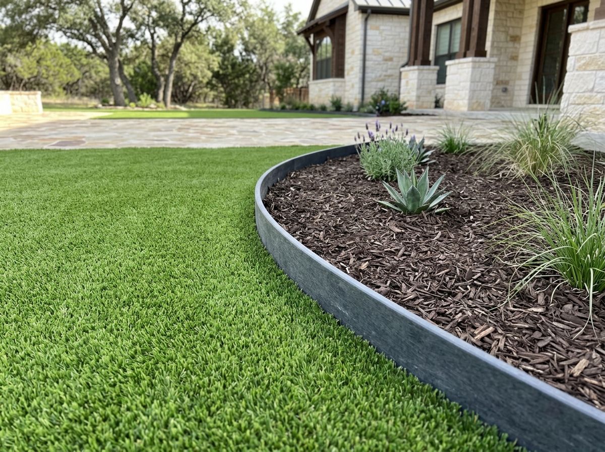 Turf Nailer Board Recycled Plastic Edging landscape edging installed along turf edge with black plastic board.