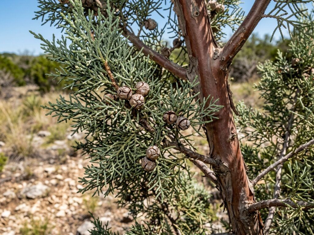 Arizona Cypress tree with dense blue-green foliage in a container, shown as a small upright specimen.
