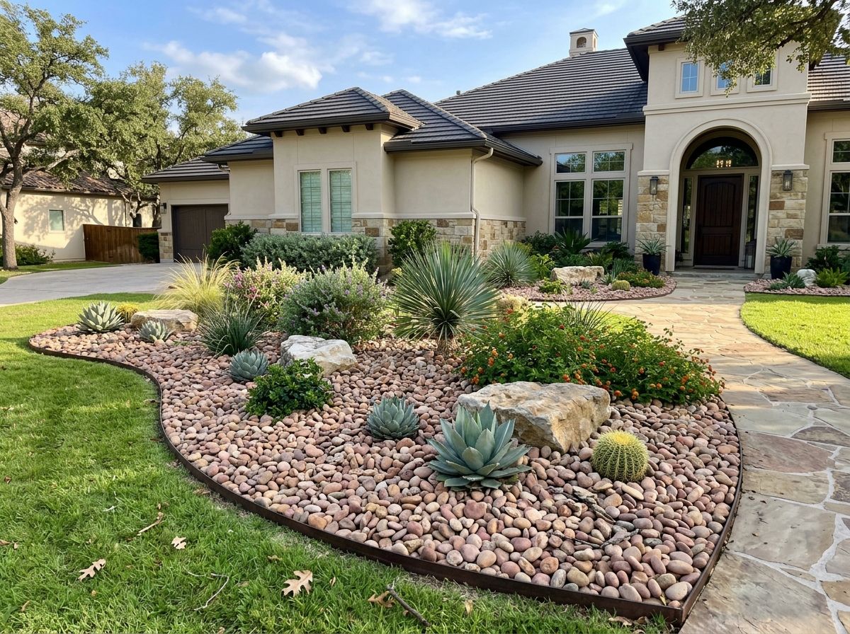 Arizona River Rock river rock ground cover spread in tan and gray rounded stones for landscaping beds.