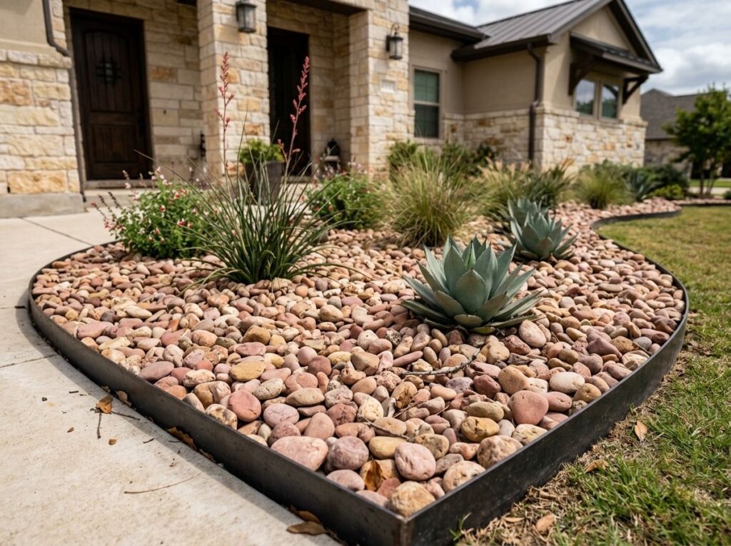 Arizona River Rock river rock ground cover with smooth rounded tan and gray stones in a natural pile.