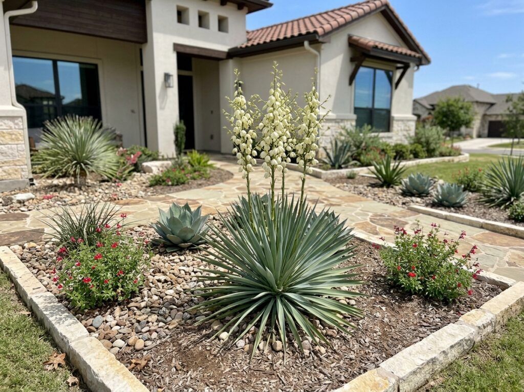 Arkansas Yucca plant with blue-green spiky foliage in a nursery pot