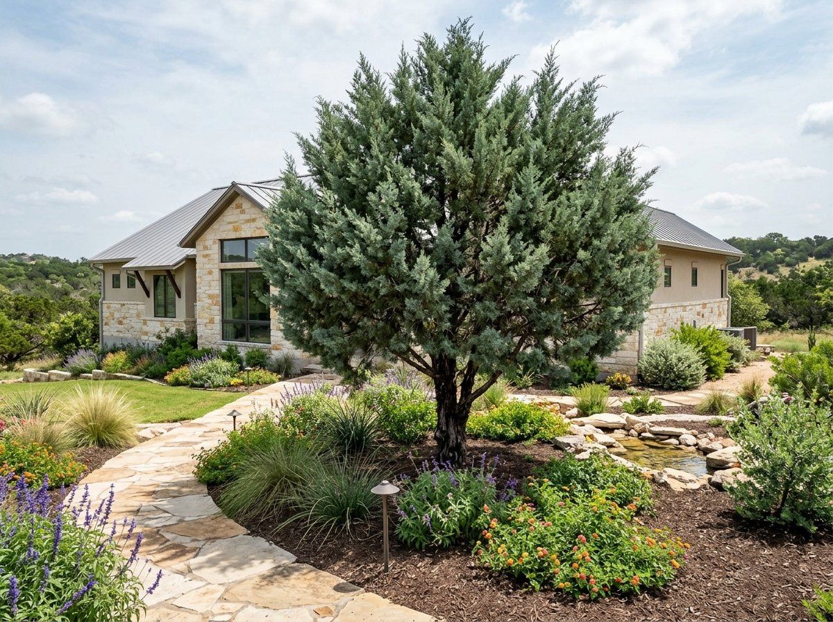 Ashe Juniper tree with dense green foliage and a spreading, multi-branched form.