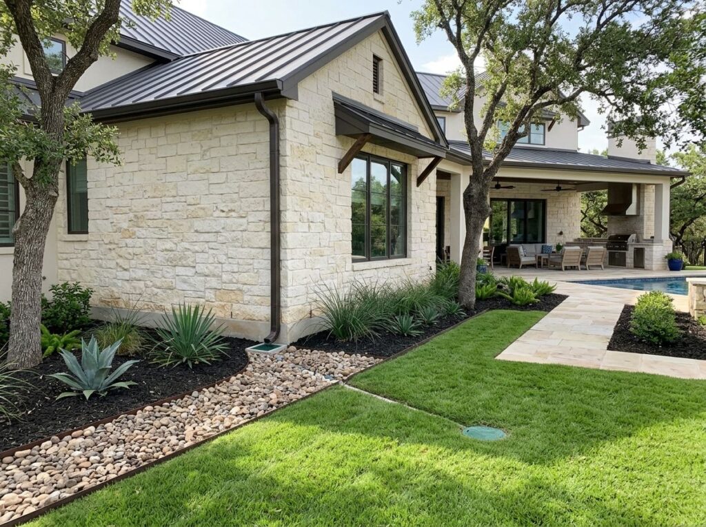 Basic Downspout Extension drainage pipe directing roof runoff away from foundation across lawn.