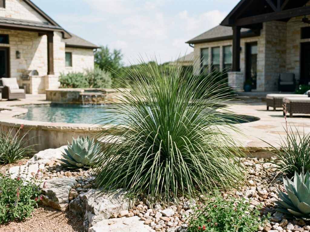 Bear Grass perennial with dense clump of arching green, straplike leaves in a container.