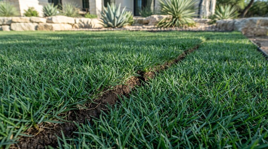 Bermuda Celebration sod rolls stacked with dense, vibrant green turf ready for sod installation.