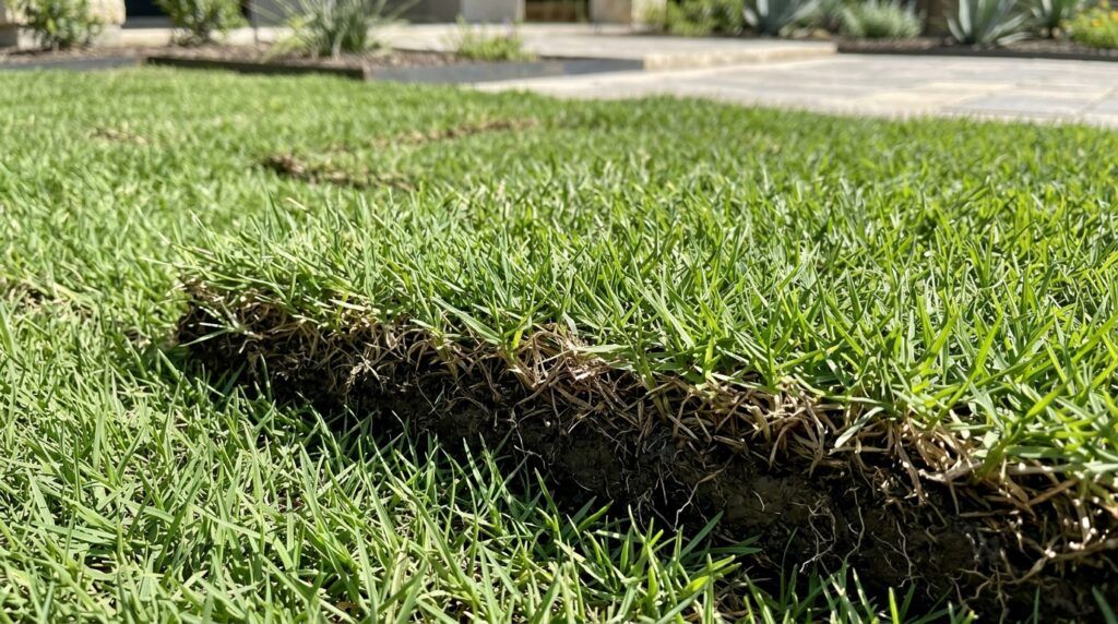 Bermuda Common sod close-up showing dense green blades and thatch texture.