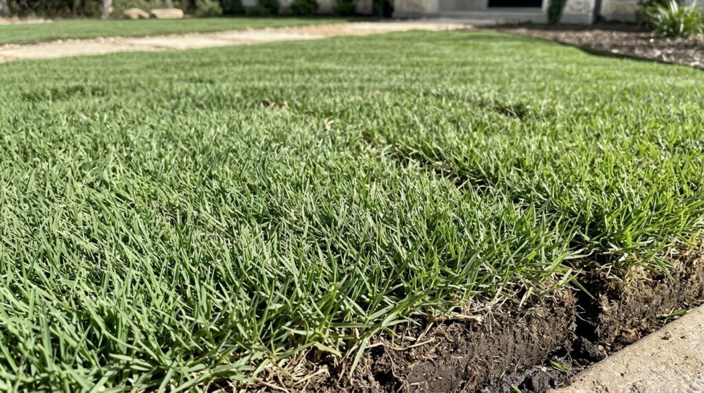 Bermuda CT2 sod rolls freshly laid with tight seams, showing dense green Bermuda grass texture.