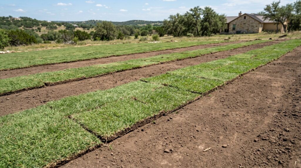 Bermuda CT2 sod rolls stacked on a pallet, showing dense green blades ready for installation.