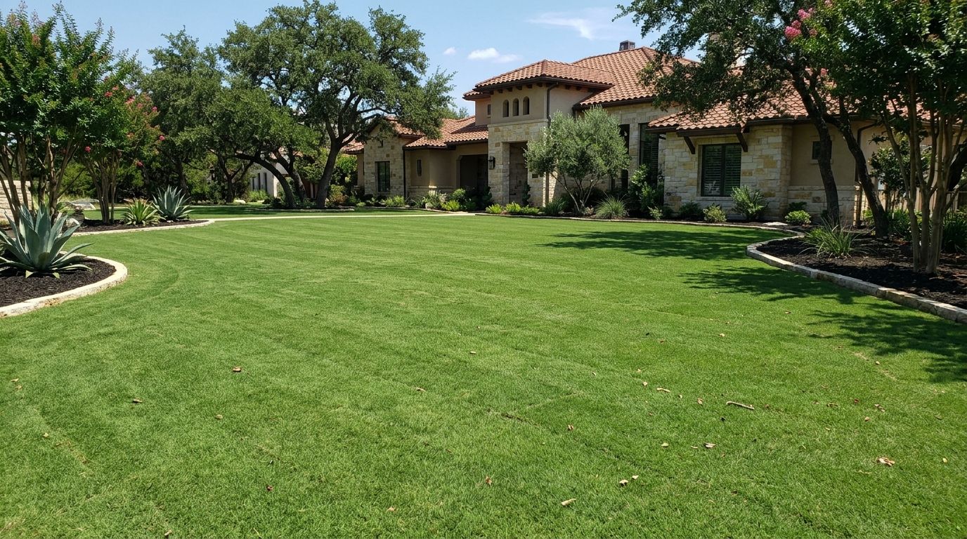 Bermuda Tif Sport sod freshly installed in neat seams, forming a dense, vibrant green lawn.