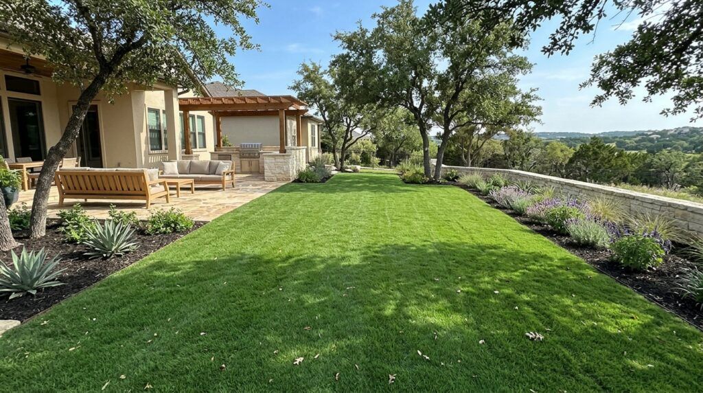 Bermuda TifTuf sod rolls stacked with lush green blades ready for installation.