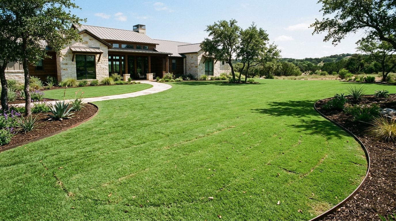 Bermuda Tifway 419 sod installation with fresh green rolls laid in neat seams across a lawn.