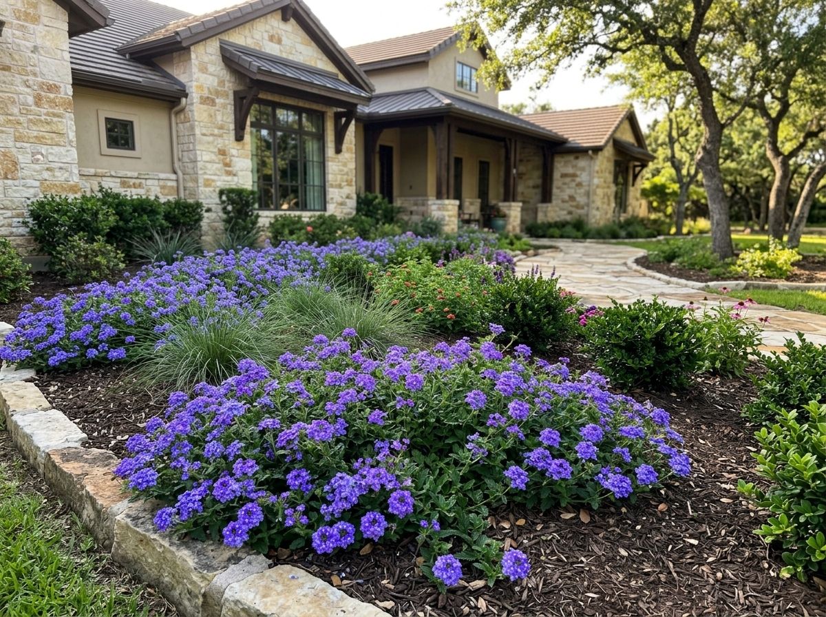 Blue Princess Verbena with clusters of violet-blue blooms and dense green foliage in a nursery container.