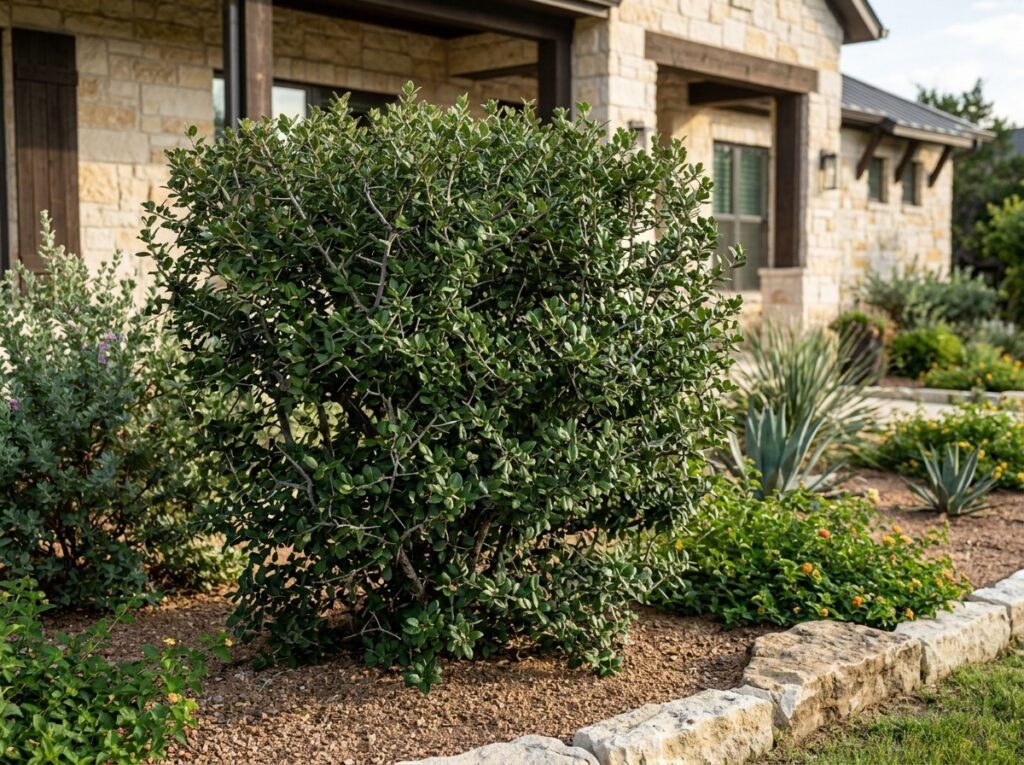 Bluewood Condalia shrub in black nursery pot with dense green foliage.