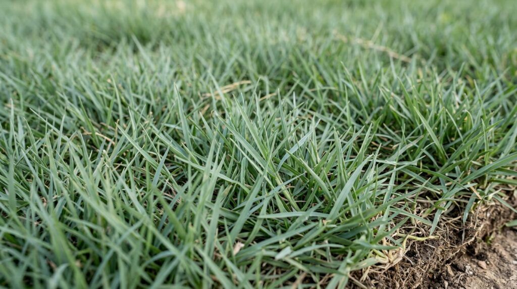 Buffalo 609 sod closeup showing dense green blades and thatch texture.