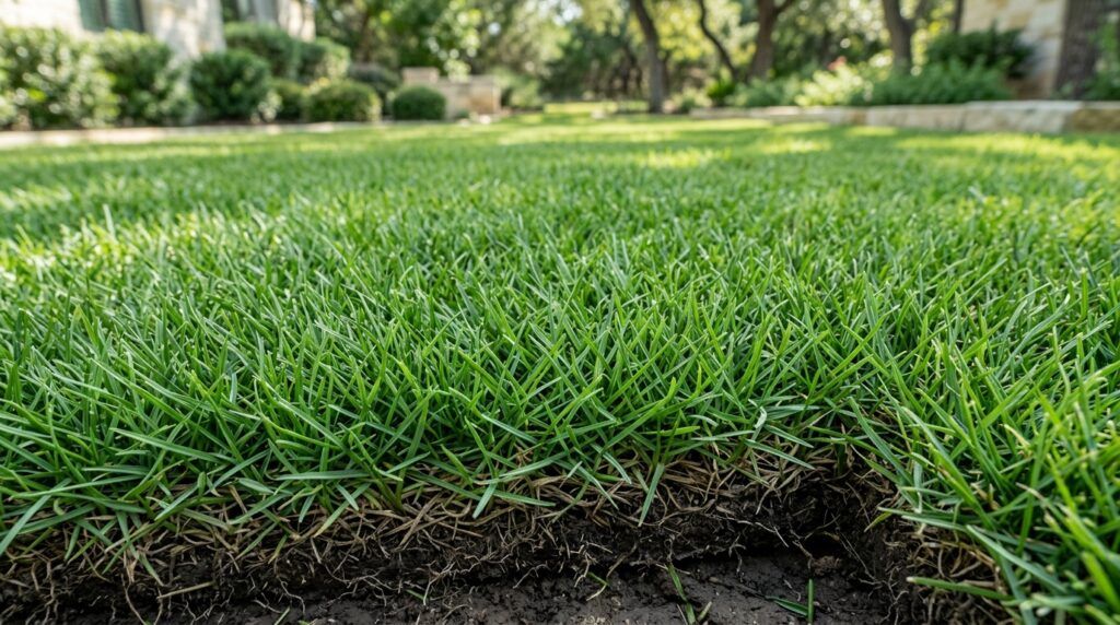 Cavalier sod close-up showing dense, fine-bladed green turf with fresh seams from a sod installation.
