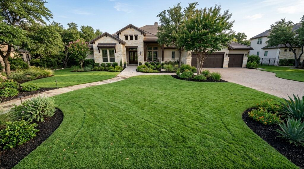Cavalier sod installation with fresh green rolls laid in neat seams across a sunny lawn.