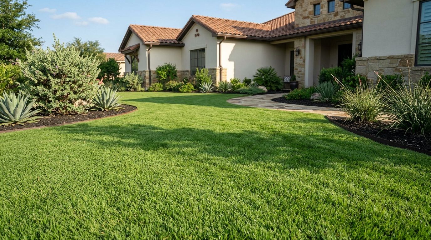 Cavalier sod installation with freshly laid dark-green zoysia turf forming a smooth, dense lawn.