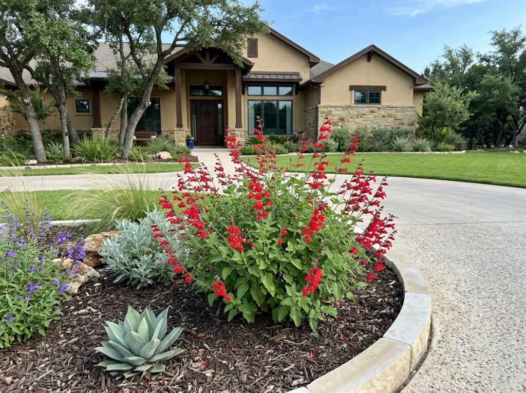 Cedar Sage plant in a black nursery pot, showing dense green foliage and upright stems.