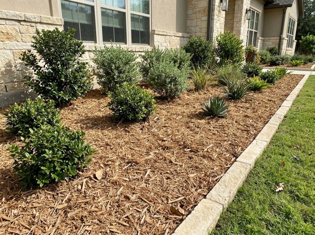 Cedar Mulch Double Shredded mulch ground cover piled in a rich reddish-brown heap with fibrous texture.