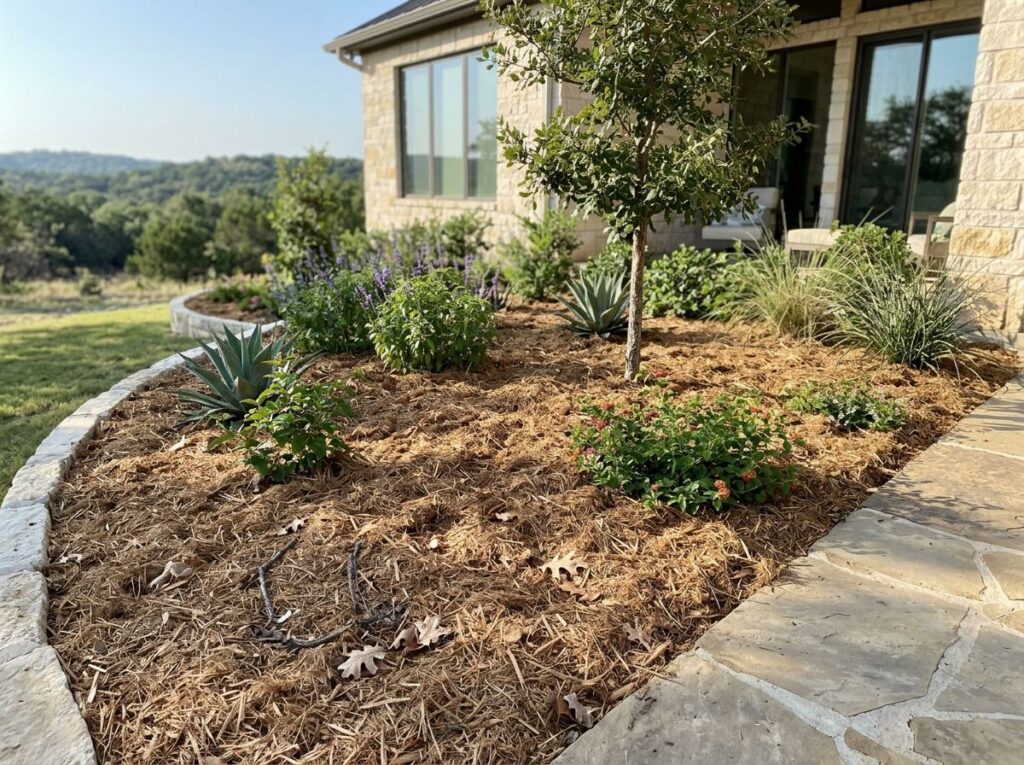 Cedar Mulch Double Shredded mulch ground cover shown in a close-up pile of reddish-brown, fibrous shredded pieces.