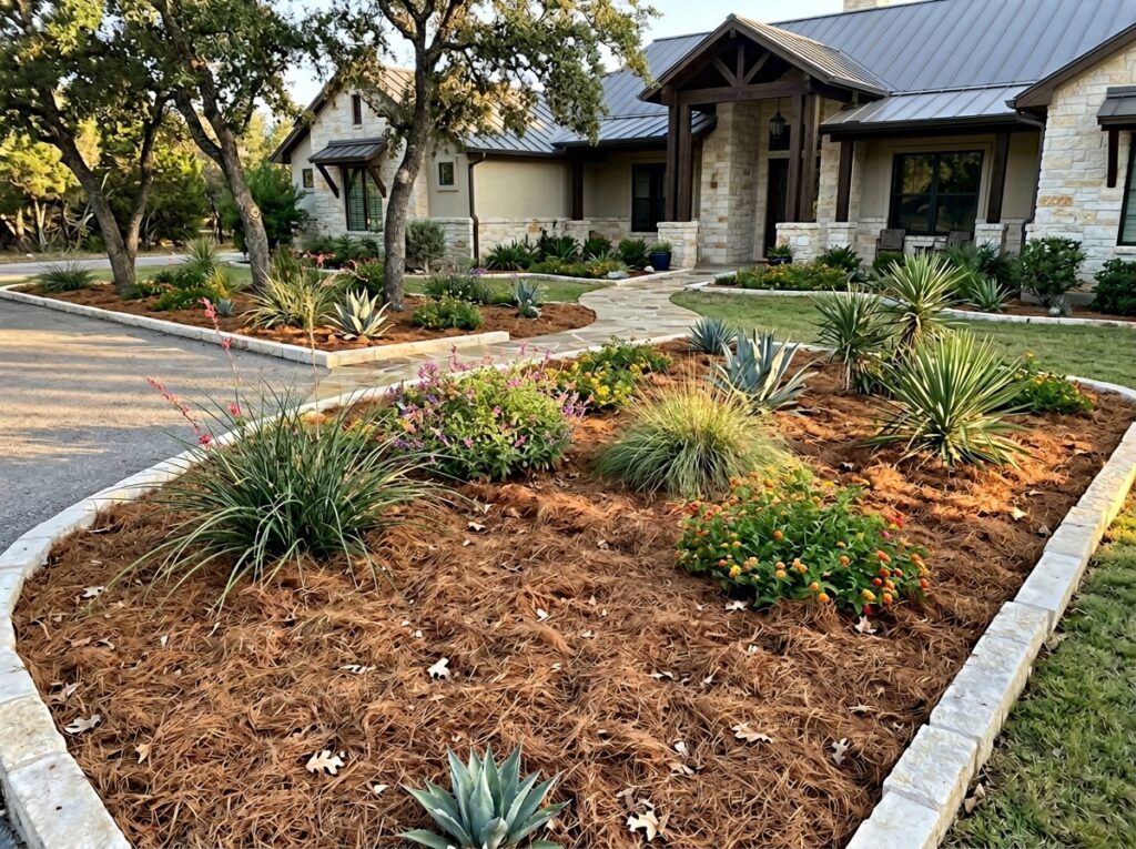 Cedar Mulch Single Shredded mulch ground cover spread in a reddish-brown layer around plants and beds.