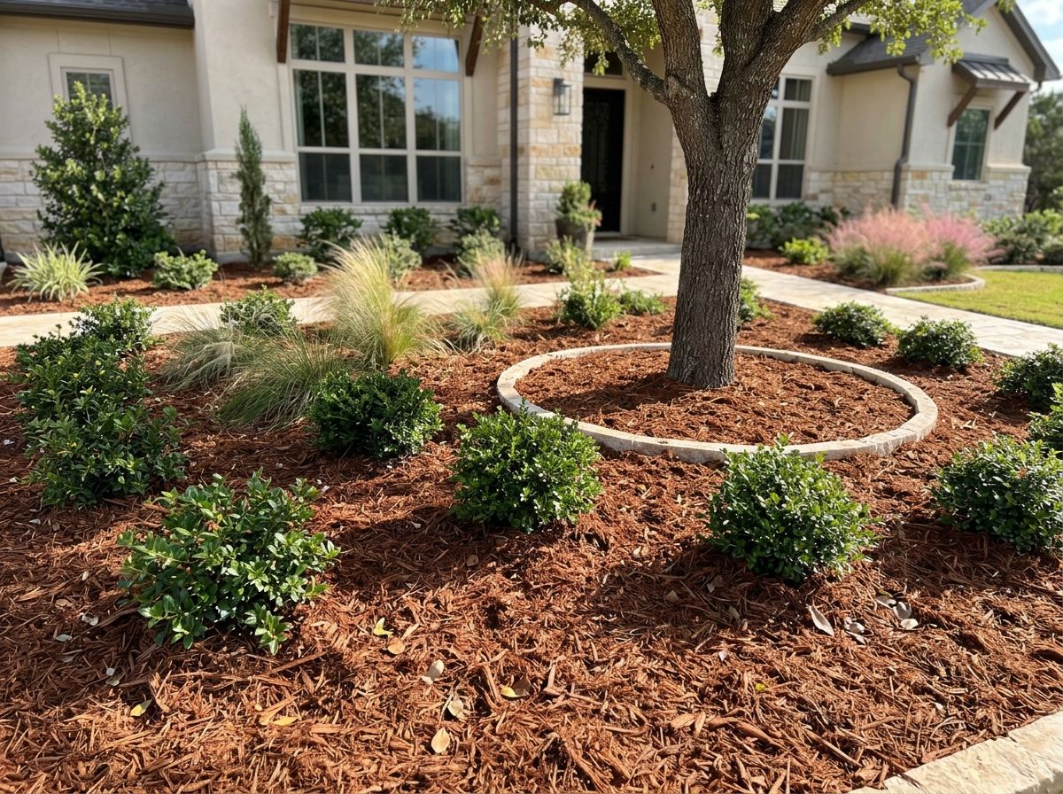 Cedar Mulch Single Shredded mulch ground cover spread in a loose reddish-brown layer over soil around plants.