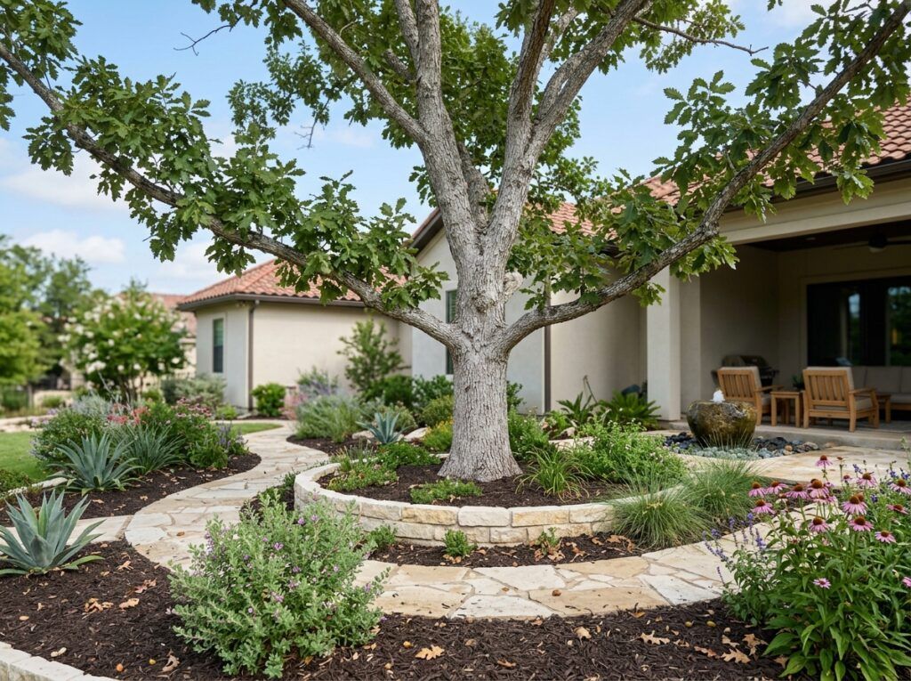 Chinquapin Oak tree with dense green foliage growing in a black nursery container.