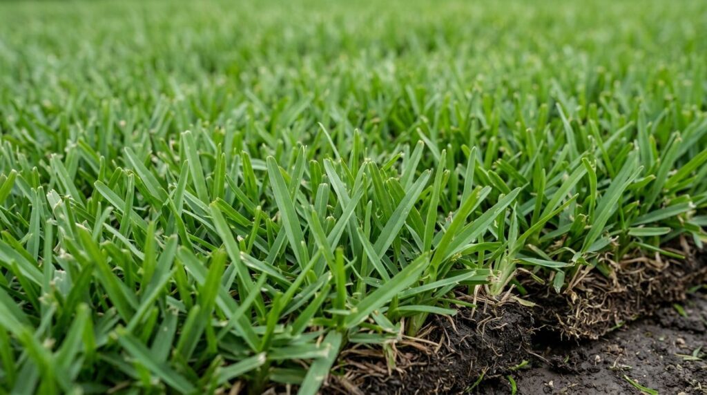 Close-up of dense green Zoysia El Toro sod showing fine blades and thick thatch.