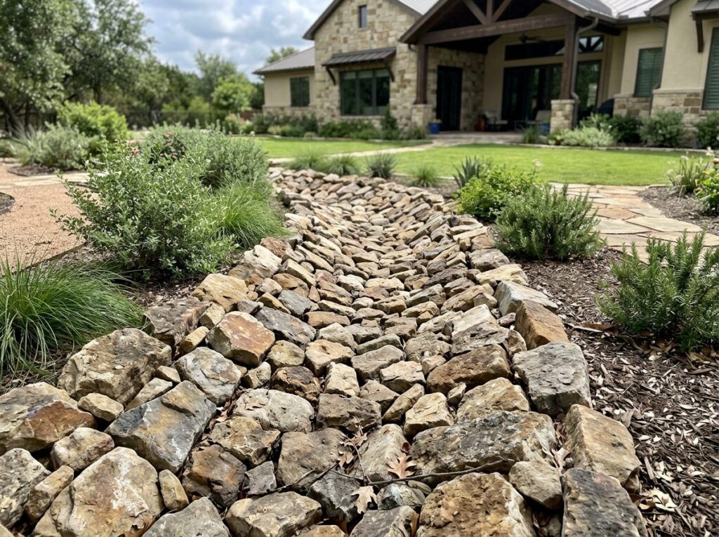 Colorado Bullrock river rock ground cover in mixed tan and gray stones spread in a landscape bed.